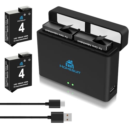 Homesuit Osmo Action 4 3 Akku 1800mAh und Dual USB LED Ladegerät Kit für DJI Osmo Action 4 / DJI Osmo Action 3 / DJI Action Extreme Akku (2er-Pack) von Homesuit