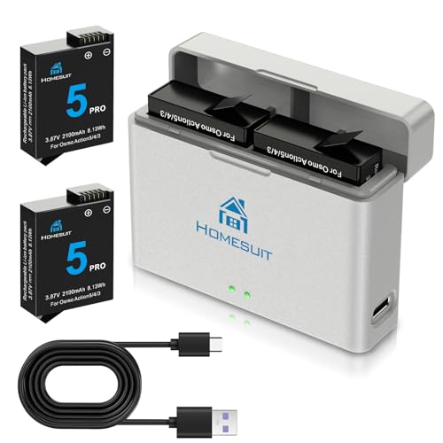 Homesuit Osmo Action 5 Pro 4 3 Akku 1800mAh und Dual USB LED Ladegerät Kit für DJI Osmo Action 5 Pro/DJI Osmo Action 4 / DJI Osmo Action 3 (2er-Pack) von Homesuit