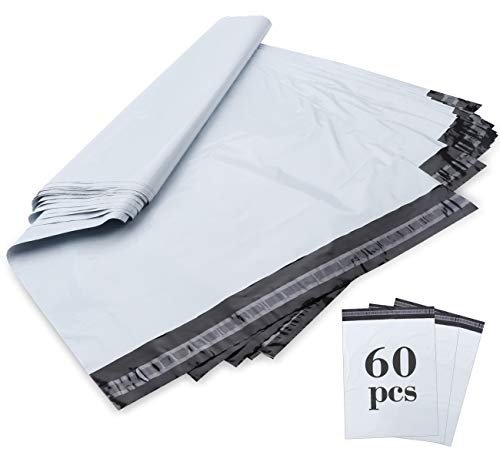 Homewit 60 Versandbeutel Plastik Versandtaschen 350 x 450mm + 50mm Versandtüten Warenbeutel,Selbstklebend und Blickdicht für Kleidung und Textilien-Weiße von Homewit