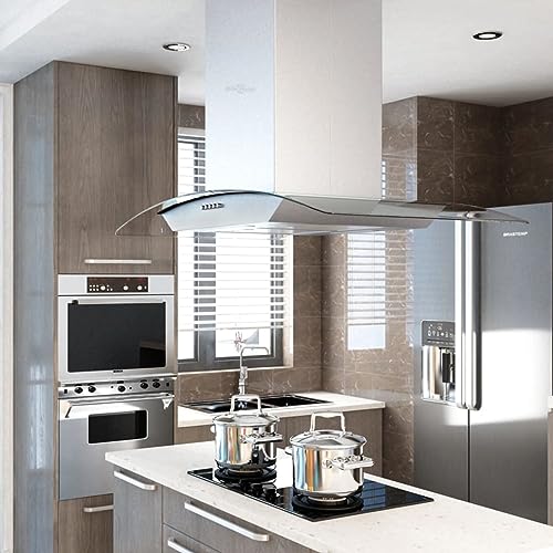 Homgoday Insel-Dunstabzugshaube 90 cm aus Aiaio Edelstahl 756 m³/h LED, Möbel für Haus Innen Außen Wohnzimmer Schlafzimmer von Homgoday