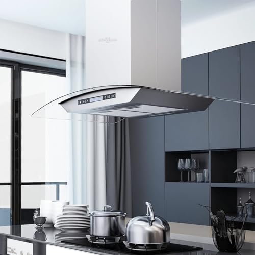 Homgoday Inselhaube 90 cm mit LCD-Display und Touch-Sensor 756 m³/h LED, Möbel für Haus Innen Außen Wohnzimmer Schlafzimmer Homgoday Inselhaube 90 cm mit LCD-Display und Touch-Sensor 756 m³/h LED, Möbel für Haus Innen Außen Wohnzimmer Schlafzimmer von Homgoday