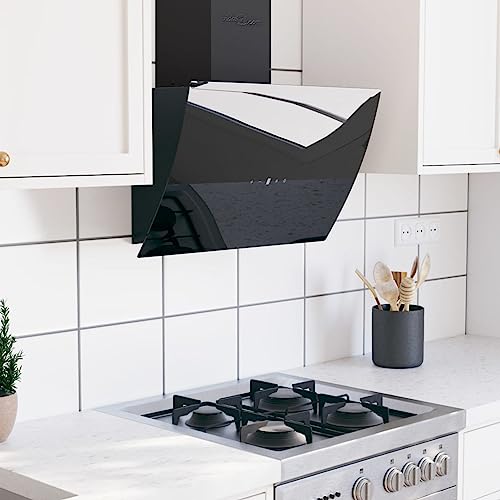 Homgoday Wandhaube 60 cm aus Aiaio und schwarzem gehärtetem Glas, Möbel für Haus Innen Außen Wohnzimmer Schlafzimmer von Homgoday