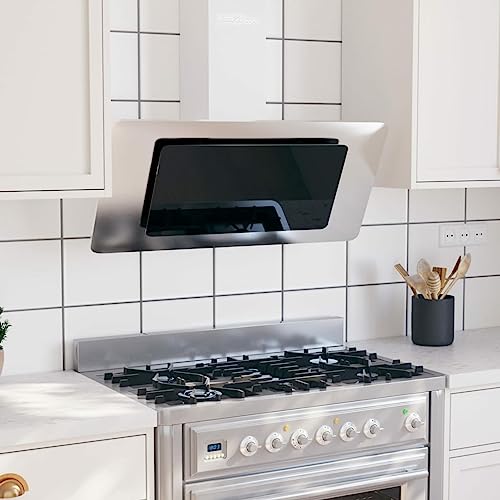 Homgoday Wandhaube 90 cm aus Edelstahl und gehärtetem Glas Silber, Möbel für Haus Innen Außen Wohnzimmer Schlafzimmer von Homgoday