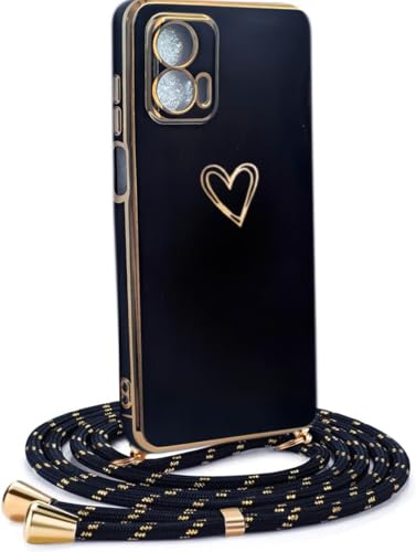 HomiTunky Handykette Hülle kompatibel mit Motorola Moto G73 5G mit Band -Ultra dünn Kameraschutz Herz Love Design Galvanik TPU Silikon Schutzhülle Kordel zum Umhängen,Schwarz HomiTunky Handykette Hülle kompatibel mit Motorola Moto G73 5G mit Band -Ultra dünn Kameraschutz Herz Love Design Galvanik TPU Silikon Schutzhülle Kordel zum Umhängen,Schwarz von HomiTunky