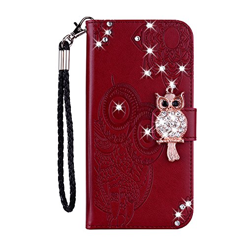 Homikon PU Leder Hülle 3D Eule Glänzend Glitzer Strass Diamant Schutzhülle BriefTasche Schale Lederhülle Bookstyle Handyhülle Flip Wallet Case Tasche Kompatibel mit Samsung Galaxy A71 - Braunrot von Homikon