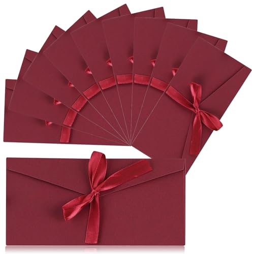 10 Stück Schöne Briefumschläge, Kraftpapier Umschläge mit Schleife, Retro Vintage Kraft Kuvert Briefkuvert Briefhülle für Weihnachten Geburtstag Valentinstag Hochzeit Geschenk Karten（Rot） von Homirty