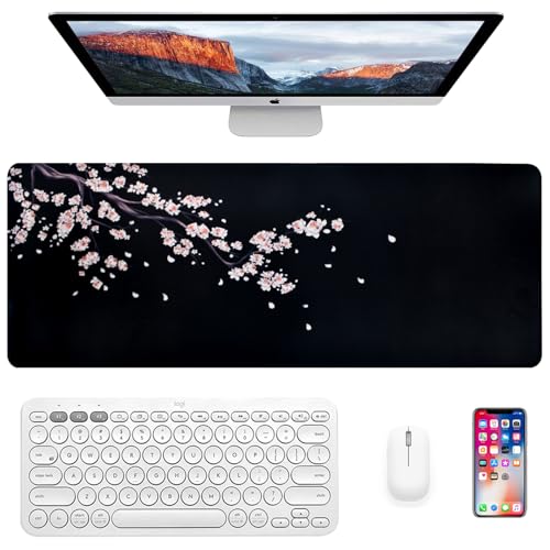Homirty Gaming Mauspad Kirschblüten 800 × 300 × 2 MM Schwarz Schreibtisch Matte Rosa Kirschblüten Große rutschfeste Mauspad Genähte Kanten Mauspad für Gaming Büro Laptop MacBook Homirty Gaming Mauspad Kirschblüten 800 × 300 × 2 MM Schwarz Schreibtisch Matte Rosa Kirschblüten Große rutschfeste Mauspad Genähte Kanten Mauspad für Gaming Büro Laptop MacBook von Homirty