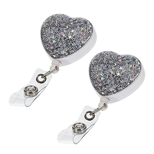 Homoyoyo 2 Stück liebe einfachen Zugknopf id card holder id holder id badge holder Clips ID-Abzeichen-Clip Abzeichenhalter herzförmige Ausweishalter Praktische Karten schnallen Abs Silver von Homoyoyo