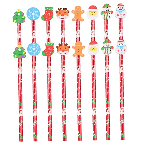 Homoyoyo 24 Stück Weihnachtsbleistift Weihnachtsmusterstifte Radiergummi Weihnachtsstrumpffüller Weihnachtsstifte Als Gastgeschenke Klein Party Bleistifte Vorabend Topper Farbig Hölzern von Homoyoyo