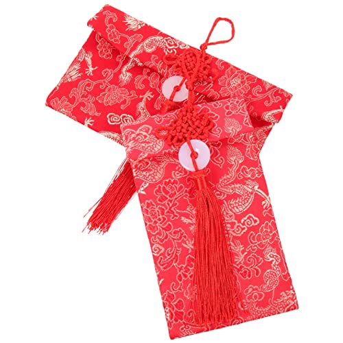 Homoyoyo 2Stücke Chinesische Rote Umschläge Aus Satin Mit Quasten Traditionelle Glücksumschläge Für Geldgeschenke Und Karten Designs Drachenmuster von Homoyoyo