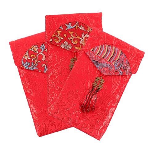 Homoyoyo 3 Stück bestickte rote Umschlagtasche Umschläge für Geld Frühlingsroter Umschlag für Frauen chinese new year chinesisch neujahr Chinesische Glücksgeldtasche Hong Bao Umschlag Stoff von Homoyoyo