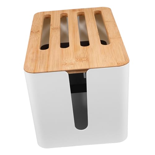 Homoyoyo Kasten Gerätekabelhalter Kabel aufbewahrungsbox Kabel verstecken Kabelorganizer Box Versteck Kabelverwaltung Kabelorganisatoren Draht-Organizer Bambus Weiß von Homoyoyo