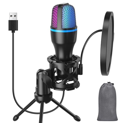 USB-Mikrofon für Computer/PC-Gaming - Einsteiger Cardioid-Kondensatormikrofon mit Dreibeinstativ,Pop-Filter,RGB-Beleuchtung,ideal für Streaming,Podcasting,Gesangsaufnahmen auf YouTube, Skype und PS4. USB-Mikrofon für Computer/PC-Gaming - Einsteiger Cardioid-Kondensatormikrofon mit Dreibeinstativ,Pop-Filter,RGB-Beleuchtung,ideal für Streaming,Podcasting,Gesangsaufnahmen auf YouTube, Skype und PS4. von Hompower