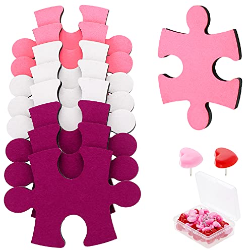HonGien 9 PCS Filzstift Puzzle Form Selbstklebende Eva Boards mit 50 Herzform Push Pins für Fotos Memos Display Bilder Zeichnen Bunte Wanddekoration, Pink von HonGien