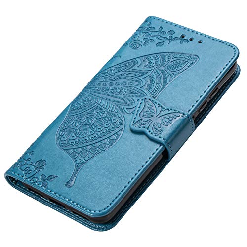 HAOYE Hülle für Huawei Y6s Hülle, Schmetterling Geprägtem PU Leder Magnetische Filp Handyhülle mit Kartensteckplätzen/Standfunktion, Anti-Rutsch Schutzhülle. Blau von HonShoop