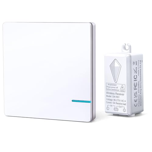 Kabelloses Lichtschalter- und Empfänger-Set, kein WLAN und keine Verkabelung erforderlich, keine Störungen, erweiterbare Fernbedienung, Wandschalter-Befestigung für Lampe, Deckenleuchte von HoneTeek