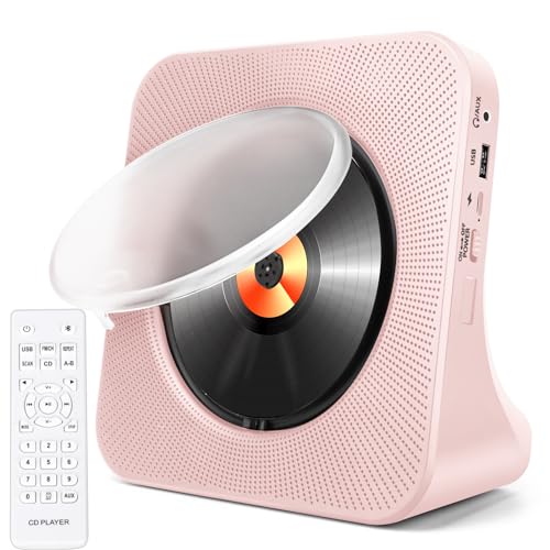 Tragbarer CD-Player mit Bluetooth, HoneTeek Desktop-Player für Heim-HiFi-Lautsprecher, CD-Musik-Fernbedienung, Timer und FM-Radio, Boombox, USB-AUX, LED-Bildschirm-Display (Rosa), (JZBA-CDBA02PK) von HoneTeek