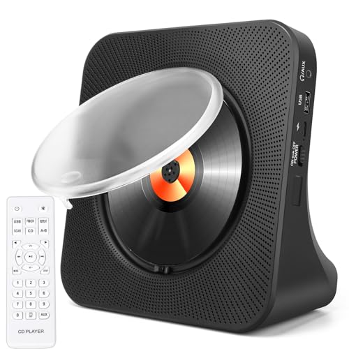 Tragbarer CD-Player für Zuhause mit Lautsprechern – Bluetooth-Desktop-CD-Player, integrierte HiFi-Lautsprecher, persönlicher CD-Player mit AUX-Eingang, Home-Audio-CD-Player mit Fernbedienung von HoneTeek