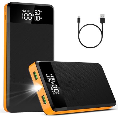 Power Bank 26800mah Schnellladefunktion Powerbank:25W mit USB C 3 Eingänge und 3 Ausgänge,Ausgängen & Eingängen Externe Handyakkus Große für LED Display&Taschenlampe für Smartphones (orange) von Honestself