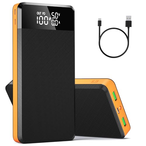 Power Bank 42800mah Schnellladefunktion USB C Powerbank PD 25W 3 Ausgängen & 3 Eingängen Externe Handyakkus Große Kapazität mit LED Display & Taschenlampe für Smartphones, Tablets (orange) von Honestself