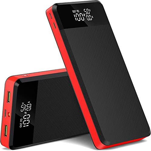 Power Bank 42800mah:Schnellladefunktion Powerbank PD 25W mit USB C 3 Ausgängen & 3 Eingängen Externe Handyakkus Große Kapazität mit LED Display & Taschenlampe für Smartphones, Tablets (Rot) von Honestself