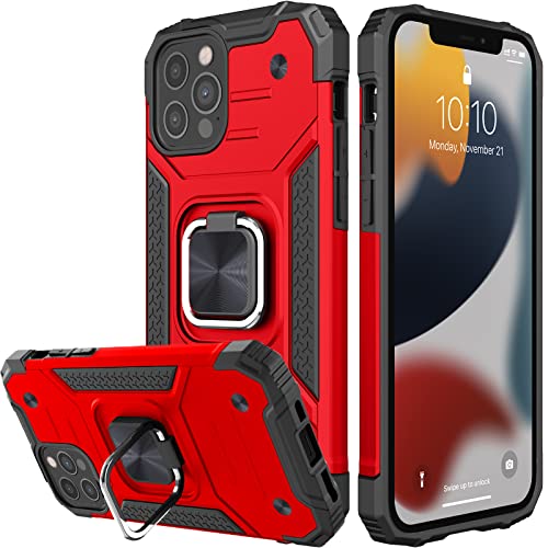 Honeyview Hülle für iPhone 12/iPhone 12 Pro, Handyhülle für iPhone 12/iPhone 12 Pro, Militärische Stoßfeste Hülle mit Ringständer, Rot von Honeyview