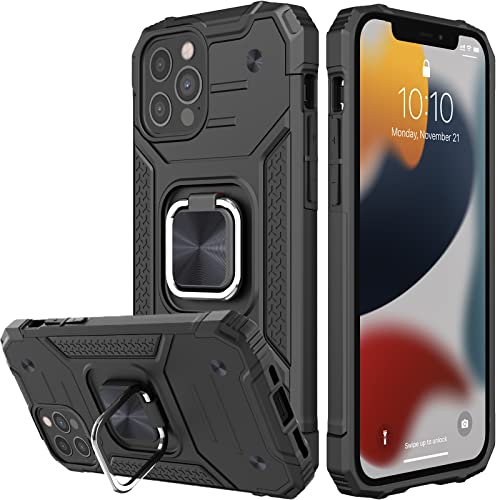 Honeyview Hülle für iPhone 12/iPhone 12 Pro, Handyhülle für iPhone 12/iPhone 12 Pro, Militärische Stoßfeste Hülle mit Ringständer, Schwarz von Honeyview