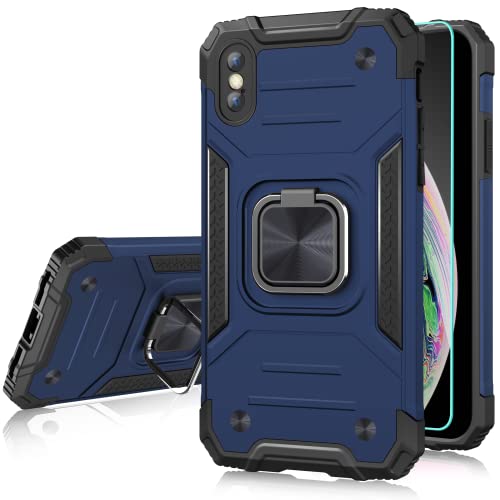 Honeyview Hülle für iPhone X/iPhone XS, Handyhülle für iPhone X/iPhone XS, Militärische Stoßfeste Hülle mit Ringständer, Blau von Honeyview