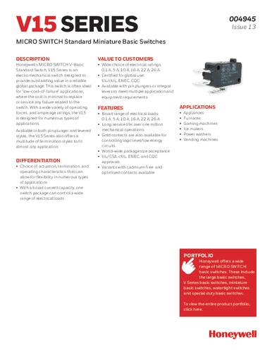 Honeywell SPS V15T16-CZ100A06-K Schnappschalter 1St. Honeywell SPS V15T16-CZ100A06-K Schnappschalter 1St. von Honeywell SPS
