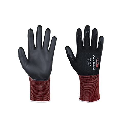 Honeywell 10 Paar Rot/Schwarz CoreShield™ Double Palm beschichtete Arbeitshandschuhe, wasser- und ölabweisend, waschbar, Schnittstufe A, Größe 8/M, 21-1D13B-8/M von Honeywell