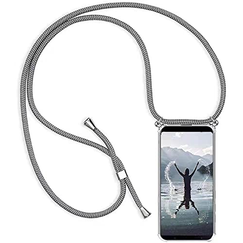 Handykette Handyhülle für Samsung Galaxy A10 mit Band - Handy-Kette Handy Hülle mit Kordel zum Umhängen Handyanhänger Halsband Lanyard Case - Transparent Schutzhülle in Grau von HongMan