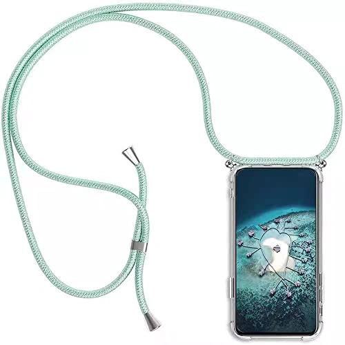 Handykette Handyhülle für Samsung Galaxy A10 mit Band - Handy-Kette Handy Hülle mit Kordel zum Umhängen Handyanhänger Halsband Lanyard Case - Transparent Schutzhülle in Grün von HongMan