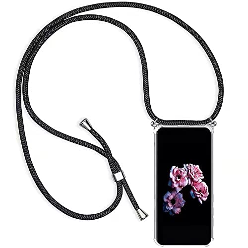 Handykette Handyhülle für Samsung Galaxy A20e mit Band - Handy-Kette Handy Hülle mit Kordel zum Umhängen Handyanhänger Halsband Lanyard Case - Transparent Schutzhülle in Schwarz von HongMan