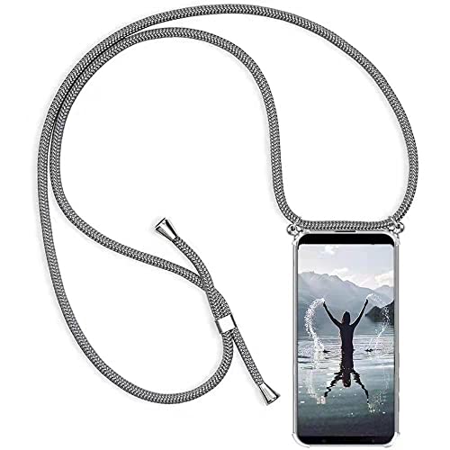 Handykette Handyhülle für Samsung Galaxy A51 mit Band - Handy-Kette Handy Hülle mit Kordel zum Umhängen Handyanhänger Halsband Lanyard Case - Transparent Schutzhülle in Grau von HongMan