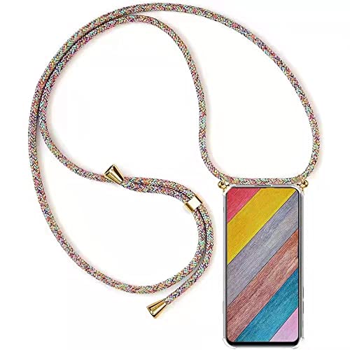 Handykette Handyhülle für Samsung Galaxy J5 2016 mit Band - Handy-Kette Handy Hülle mit Kordel zum Umhängen Handyanhänger Halsband Lanyard Case - Transparent Schutzhülle in Rainbow von HongMan