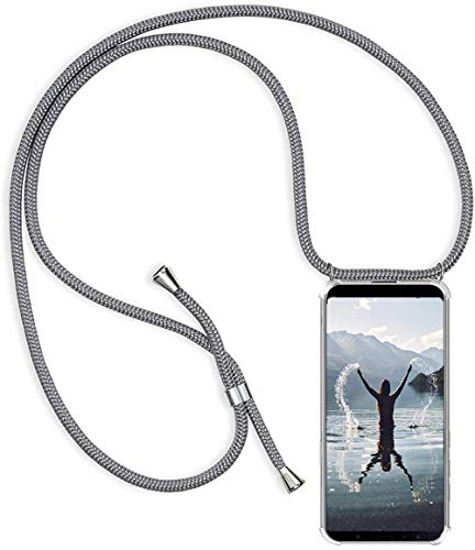 Handykette Handyhülle für Samsung Galaxy Note 8 mit Band - Handy-Kette Handy Hülle mit Kordel zum Umhängen Handyanhänger Halsband Lanyard Case - Transparent Schutzhülle in Grau von HongMan