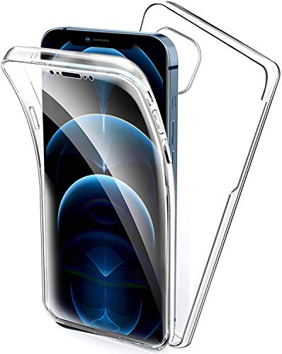 HongMan 360 Grad Handyhülle kompatibel mit iPhone 12 Pro Max Hülle, Transparent Silikon Crystal Full Schutz Cover Case [2in1 Hart PC Zurück + Weich TPU Vorderseite] Vorne und Hinten Schutzhülle von HongMan
