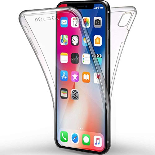 HongMan 360 Grad Handyhülle kompatibel mit iPhone XS Max Hülle, Transparent Silikon Crystal Full Schutz Cover Case [2in1 Hart PC Zurück + Weich TPU Vorderseite] Vorne und Hinten Schutzhülle von HongMan