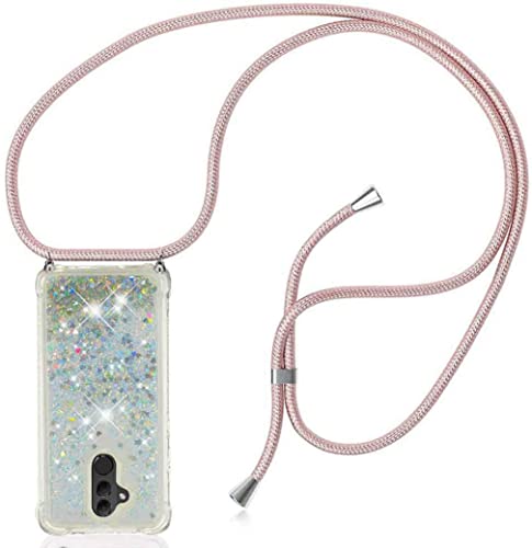 HongMan Handykette Hülle Kompatibel mit Huawei Mate 20 Lite Cover - Quicksand Glitzer Hülle mit Band - Silikon Handyhülle mit Kordel Umhängenband - Schnur mit Treibsand Case zum Umhängen von HongMan