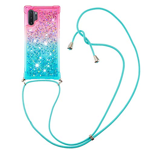 HongMan Handykette Hülle für Samsung Galaxy Note 10 Plus, Smartphone Necklace Glitzer Transparent Silikonhülle mit Band - Handyhülle Case mit Stylische Kette zum umhängen, Pink und Blau von HongMan