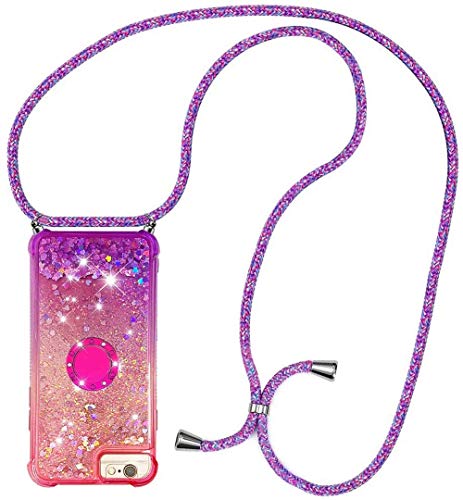 HongMan Handykette Hülle für iPhone 6 Plus/iPhone 6s Plus - Quicksand Glitzer Hülle mit Band - Silikon Handyhülle mit Kordel Umhängenband - Schnur mit Treibsand Case zum Umhängen,Pink + Lila HongMan Handykette Hülle für iPhone 6 Plus/iPhone 6s Plus - Quicksand Glitzer Hülle mit Band - Silikon Handyhülle mit Kordel Umhängenband - Schnur mit Treibsand Case zum Umhängen,Pink + Lila von HongMan