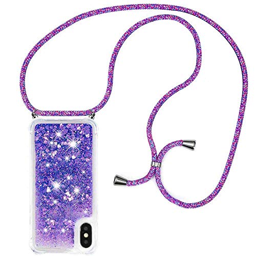 HongMan Handykette Hülle für iPhone X/iPhone XS - Quicksand Glitzer Hülle mit Band - Silikon Handyhülle mit Kordel Umhängenband - Schnur mit Treibsand Case zum Umhängen, lila HongMan Handykette Hülle für iPhone X/iPhone XS - Quicksand Glitzer Hülle mit Band - Silikon Handyhülle mit Kordel Umhängenband - Schnur mit Treibsand Case zum Umhängen, lila von HongMan