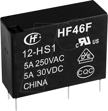 HF46F-12-HS1 - Zwischenleistung-Relais subminiatur, 12 V DC, 5 A, 1 Schließer von Hongfa