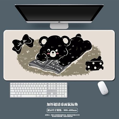 Großes Gaming-Mauspad, 80 x 40 cm, Schwarz mit Würfel-Design, Katze und Maus (13) von Hongfuzhih
