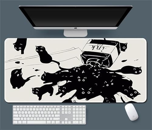 Großes Gaming-Mauspad, 80 x 40 cm, Schwarz mit Würfel-Design, Katze und Maus (2) von Hongfuzhih