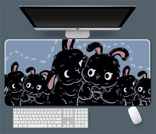 Großes Gaming-Mauspad, 80 x 40 cm, Schwarz mit Würfel-Design, Katze und Maus (20) von Hongfuzhih