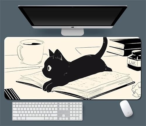 Großes Gaming-Mauspad, 80 x 40 cm, Schwarz mit Würfel-Design, Katze und Maus (9) von Hongfuzhih