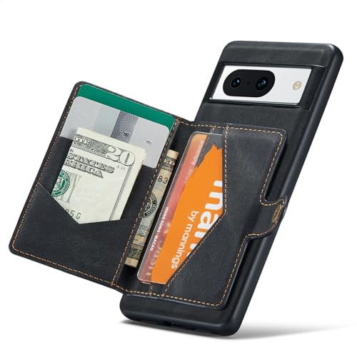 Hongxinyu Schutzhülle für Google Pixel 8A, abnehmbare magnetische Brieftaschen-Schutzhülle für Karten und Bargeld, unterstützt kabelloses Laden, funktionaler Ständer für Google 8A 2024, Schwarz von Hongxinyu
