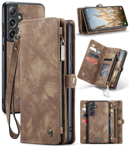Hongxinyu Schutzhülle für Samsung Galaxy S24 FE 5G, Reißverschluss, Leder, Brieftasche, magnetisch, abnehmbar, stoßfest, TPU-Stoßfänger, Kartenhalter und Handschlaufe, für Damen und Herren, Braun Hongxinyu Schutzhülle für Samsung Galaxy S24 FE 5G, Reißverschluss, Leder, Brieftasche, magnetisch, abnehmbar, stoßfest, TPU-Stoßfänger, Kartenhalter und Handschlaufe, für Damen und Herren, Braun von Hongxinyu