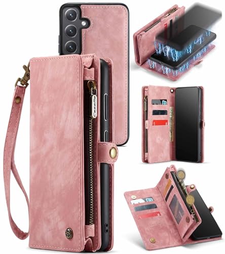 Hongxinyu Wallet Case for Samsung Galaxy S23 FE 5G 2023, Zipper Purse Leather Case with Magnetic Detachable Shockproof TPU Bumper Shell Cover Compatible with Samsung Galaxy S23 FE 5G 2023 (Pink) von Hongxinyu